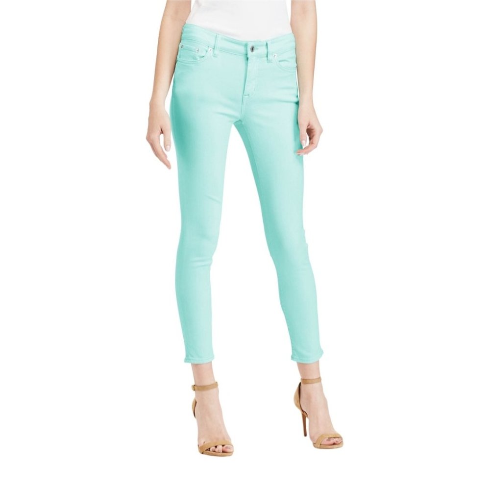Lauren Ralph Women's Premier Skinny Cropped Mid-Rise Jeans Mint Blue 10